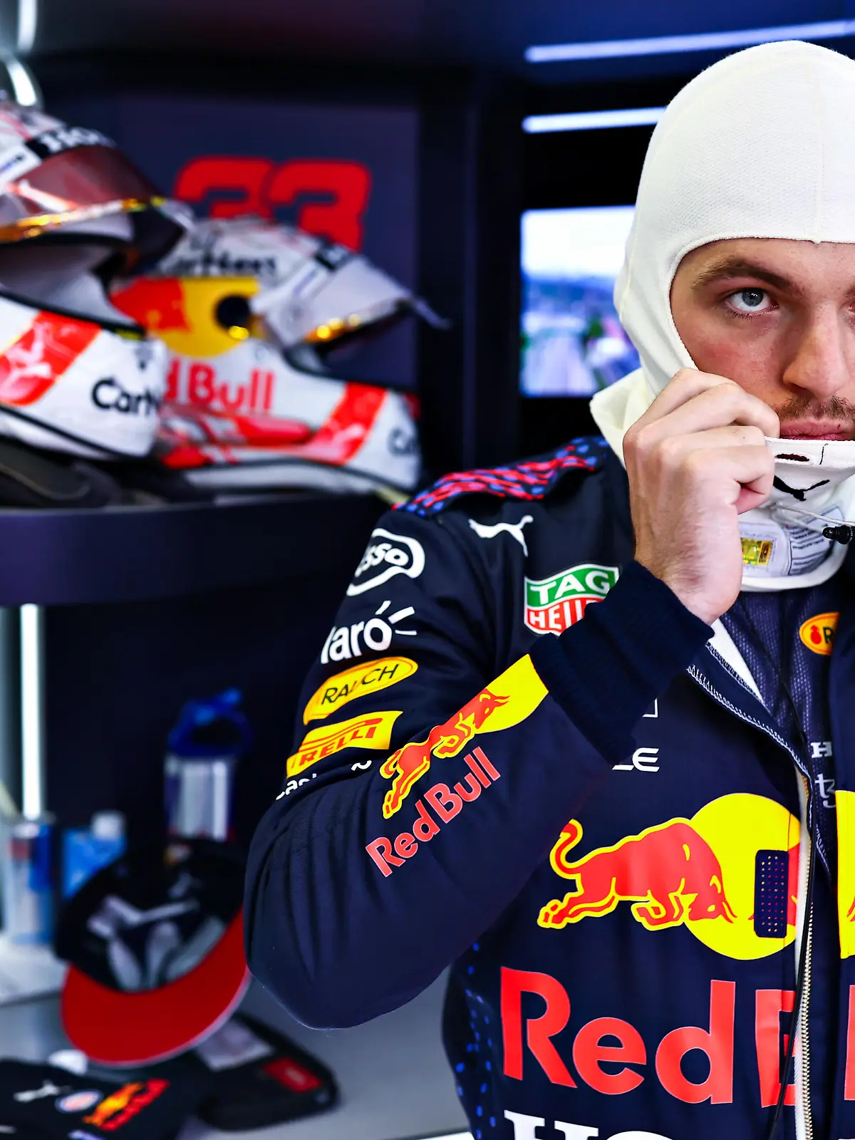 SOCHI, RUSSIA - SEPTEMBER 24: Max Verstappen of Netherlands and Red Bull Racing prepares to drive in the garage during practice ahead of the F1 Grand Prix of Russia at Sochi Autodrom on September 24, 2021 in Sochi, Russia. (Photo by Mark Thompson/Getty Images)