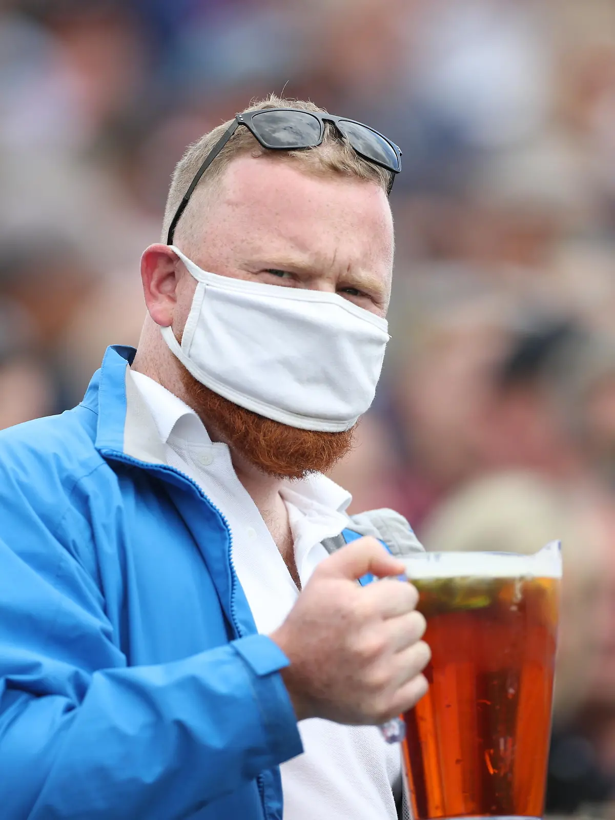 England v Sri Lanka - Third ODI - Bristol County Ground. A fan in the stands during the third one day international match at Kia Oval, London. Picture date: Sunday July 4, 2021. See PA story CRICKET England. Photo credit should read: Bradley Collyer/PA Wire. RESTRICTIONS: Editorial use only. No commercial use without prior written consent of the ECB. Still image use only. No moving images to emulate broadcast. No removing or obscuring of sponsor logos. URN:60740800
