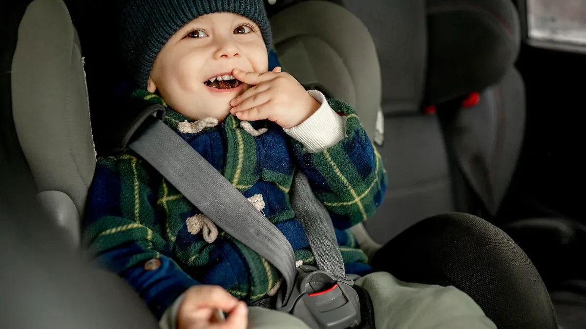Happy boy in car safety seat || Modellfreigabe vorhanden