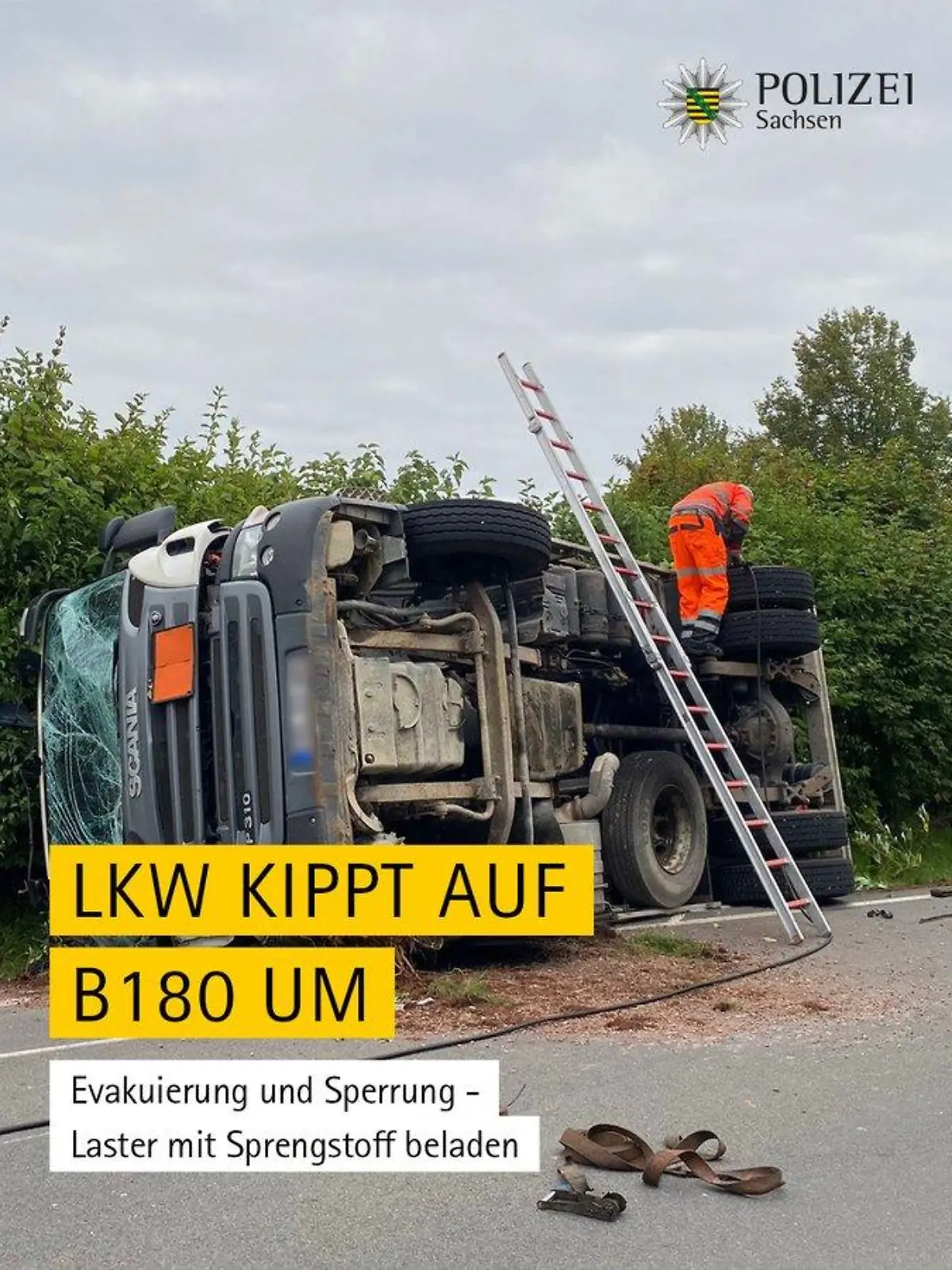 Umgekippter Lkw in Gersdorf