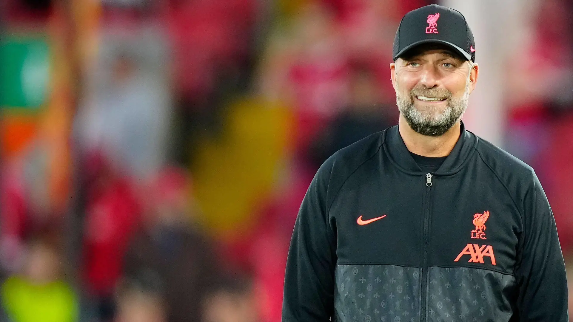 Mandatory Credit: Photo by Dave Shopland/HGN/Shutterstock 12447165s Liverpool Manager Jurgen Klopp smiling Liverpool v AC Milan Champions League Group B, Football, Anfield Stadium,Liverpool UK - 15 Sep 2021 Editorial use only Liverpool v AC Milan Champions League Group B, Football, Anfield Stadium,Liverpool UK - 15 Sep 2021 Editorial use only PUBLICATIONxINxGERxSUIxAUTXHUNxGRExMLTxCYPxROMxBULxUAExKSAxONLY Copyright: xDavexShopland/HGN/Shutterstockx 12447165s