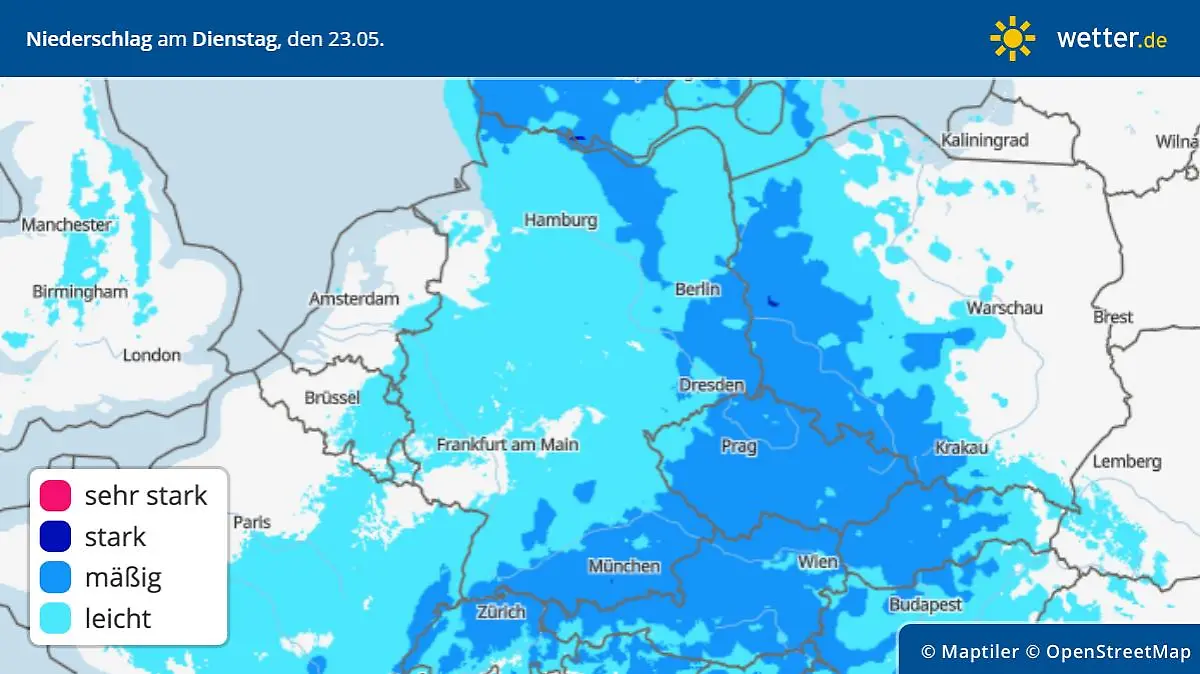 Niederschlag am Dienstag, 23. Mai, in Deutschland