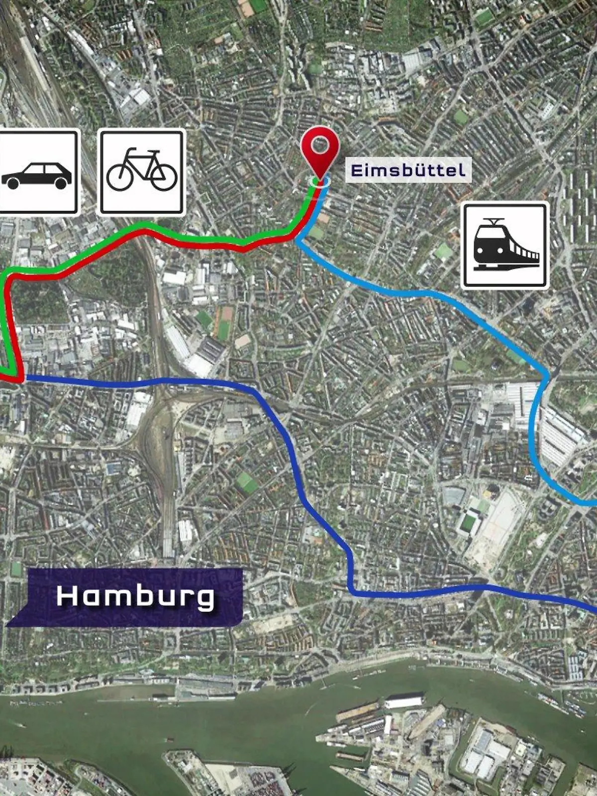 Die Routen von Eimsbüttel nach Bahrenfeld. Was geht am schnellsten?