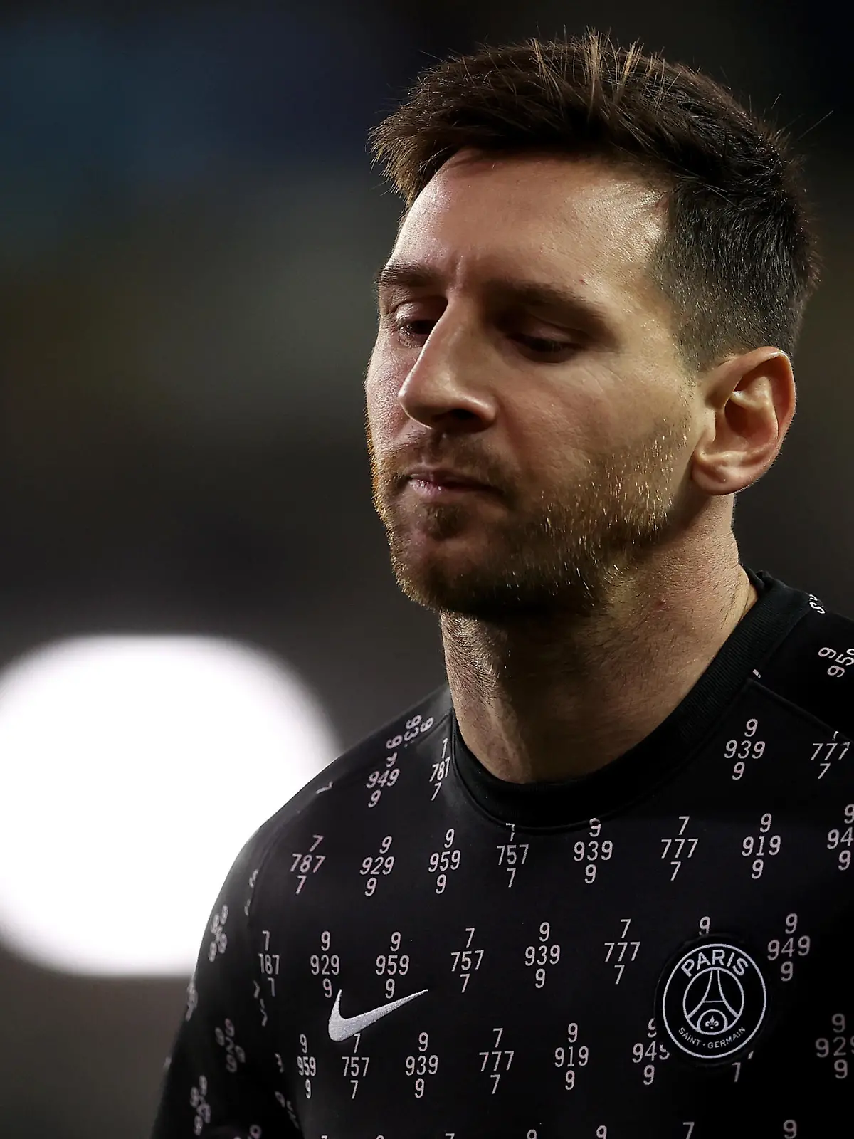 BRUGGE, BELGIUM - SEPTEMBER 15: Lionel Messi of Paris is seen during warm up prior to the UEFA Champions League group A match between Club Brugge KV and Paris Saint-Germain at Jan Breydel Stadium on September 15, 2021 in Brugge, Belgium. (Photo by Lars Baron/Getty Images)