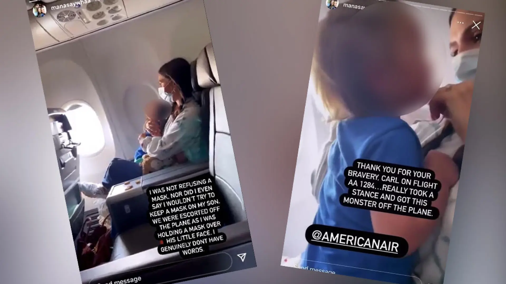 Amanda Pendarvis mit ihrem Sohn auf dem Schoß im Flugzeug.