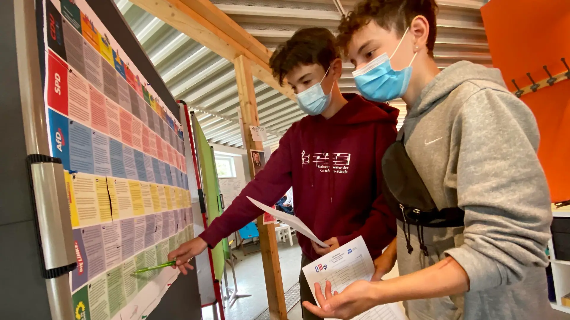 Diese Kids stehen zum ersten Mal an einer Wahlurne, auch wenn es heute nur eine symbolische Wahl ist.