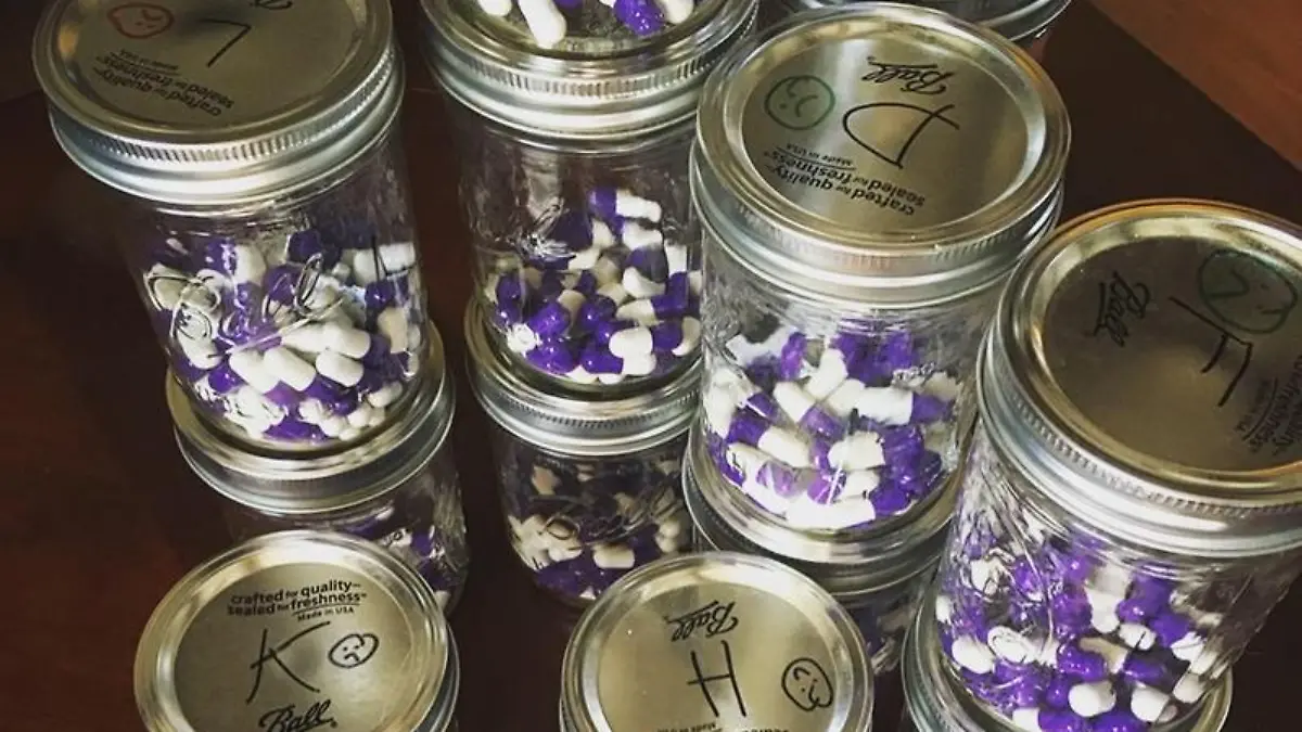 Story from Jam Press (15 Years Hiccups)
Pictured: Some of the jars of tablets created by Nicole Allard as part of her experiment.
Woman with hiccups that lasted 15 YEARS does three-year-long experiment on herself to finally make them stop
A woman has revealed how she undertook a three-year-long experiment on herself to help treat the chronic hiccups that had been plaguing her for over 15 years.
Emergency dispatcher Nicole Allard, 37, who now lives in Alaska, US, was called a "constipated pig" at school because of the strange noises she made as a teenager.
Although she would have periods where the hiccups would lessen, they never went away, with Nicole also suffering severe stomach pain that left her so breathless that she would have to go to hospital.
“All through high school, I was called a constipated pig, a baby seal getting clubbed, a pterodactyl," she told Jam Press.
“As I got older, I became so fed up with the pain.
“Sometimes the hiccups would be louder, sometimes quieter, sometimes so frequent I couldn’t catch my breath.
"At first, it was annoying but funny, then as it progressed I felt resigned.
"Sometimes I would get a little down but I was so used to them I didn’t feel it too much.
"I had a little anger but not red hot anger – more of a festering irritation."
The hiccups first began around the age of 15, when Nicole started to get frequent stomach pain.
They would last for hours at a time, day after day – sometimes settling down a little but always coming back.
The only reprieve she had was at night, when she was sleeping.
Nicole went to doctor after doctor and had test after test, but claims no one could find a cause or offer her any suitable treatments and often felt they dismissed her condition as “something minor caused by stress”.
She said: “I had hiccups pretty much all the time for 15 years. For the first five, I looked for help but didn’t get any answers.
“After that, I would try every now and again to