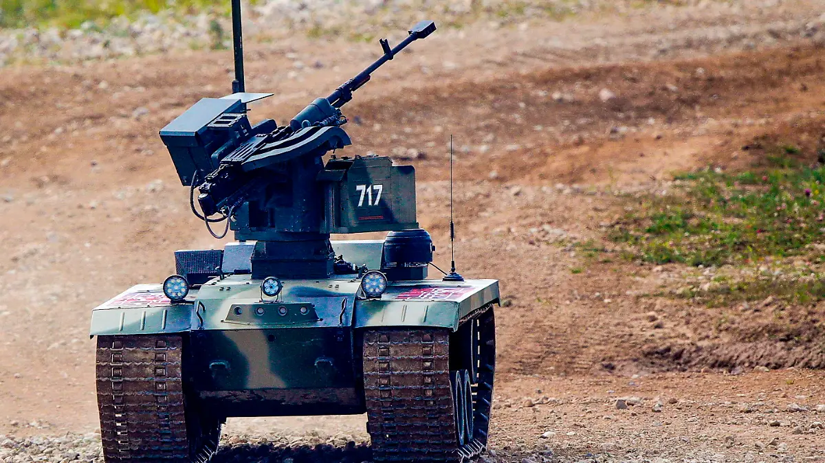 MOSCOW REGION, RUSSIA - AUGUST 22, 2018: Nerekhta military robot at the Army 2018 International Military and Technical Forum, in Patriot Park. Sergei Bobylev/TASS Foto: Sergei Bobylev/TASS/dpa
