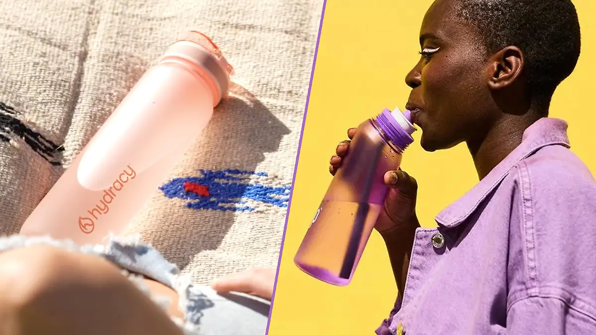 Air-Up-Alternative und Frau trinkt aus Trinkflasche.