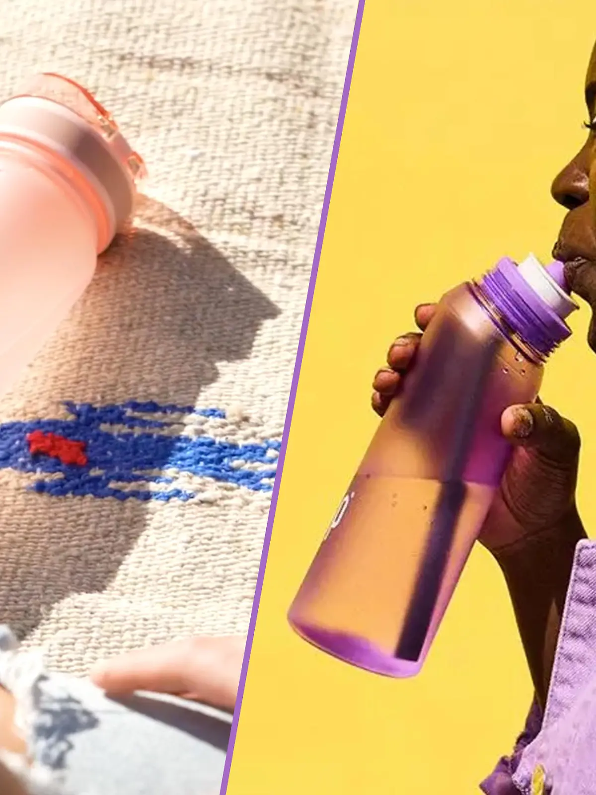 Air-Up-Alternative und Frau trinkt aus Trinkflasche.