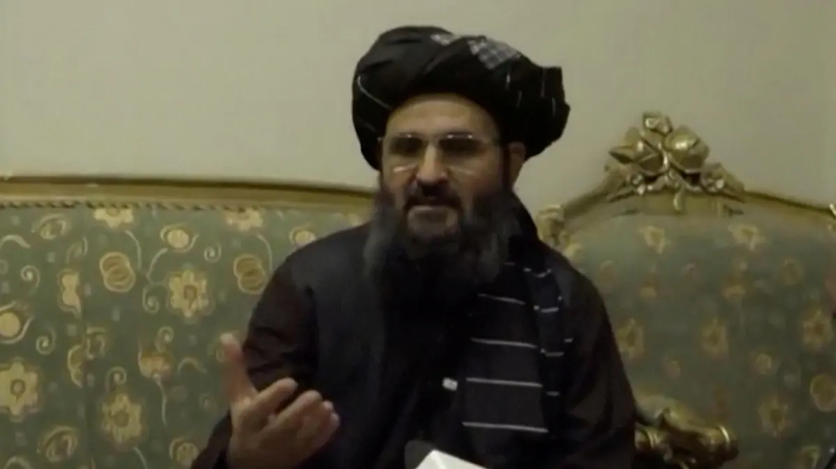 Afghanistan's acting deputy prime minister Abdul Ghani Baradar speaks during an interview in Kandahar, Afghanistan, where he denied reports that he was hurt in a clash with a rival faction of the Taliban, in this still image taken from video posted on September 15, 2021. Video posted on September 15, 2021. RTA KANDAHAR VIA TALIBAN/ VIA REUTERS TV ATTENTION EDITORS - NO RESALES. NO ARCHIVES. THIS IMAGE HAS BEEN SUPPLIED BY A THIRD PARTY. AFGHANISTAN OUT.