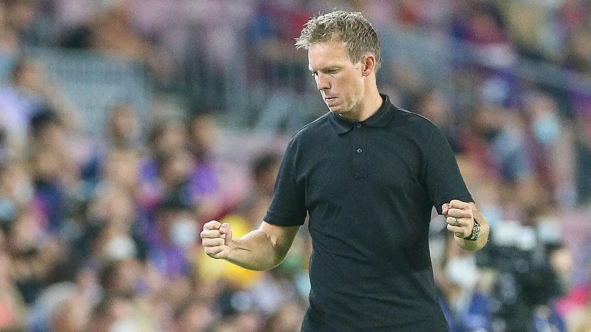Schlussjubel von Chef-Trainer Julian Nagelsmann FC Bayern Muenchen, FC Barcelona, Barca vs. FC Bayern Muenchen, Champions League, Vorrunde, 14.09.2021 Barcelona Katalonien Spanien *** Final cheer from head coach Julian Nagelsmann FC Bayern Muenchen , FC Barcelona vs FC Bayern Muenchen, Champions League, preliminary round, 14 09 2021 Barcelona Catalonia Spain Copyright: xkolbert-press/ChristianxKolbertx