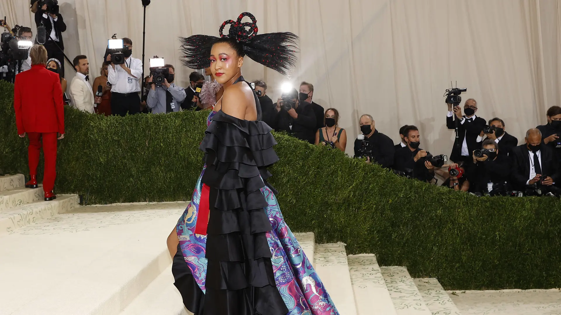 Naomi Osaka arrives on the red carpet for The Met Gala at The Metropolitan Museum of Art celebrating the opening of In America: A Lexicon of Fashion in New York City on Monday, September 13, 2021. PUBLICATIONxINxGERxSUIxAUTxHUNxONLY NYP20210913327 JOHNxANGELILLO