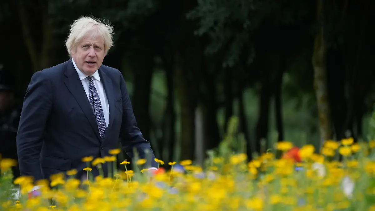 STAFFORD, ENGLAND - JULY 28: British Prime Minister, Boris Johnson arrives at the dedication ceremony of The Police Memorial at The National Memorial Arboretum on July 28, 2021 in Stafford, England. The Police Memorial, designed by Walter Jack, commemorates the courage and sacrifice of members of the UK Police service who have dedicated their lives to protecting the public. The memorial is set on grounds landscaped by Charlotte Rathbone within the National Memorial Arboretum and stands along with 350 memorials for the armed forces, civilian organisations and voluntary bodies who have played their part serving the country., Credit:Christopher Furlong / Avalon