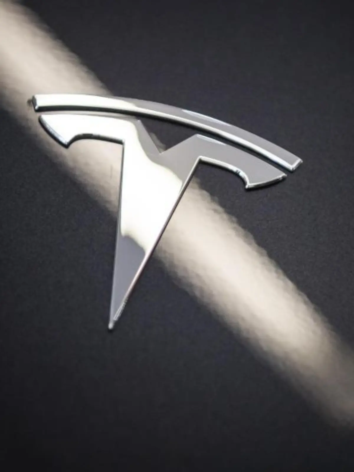 Das Logo von Tesla ist auf einer Motorhaube zu sehen