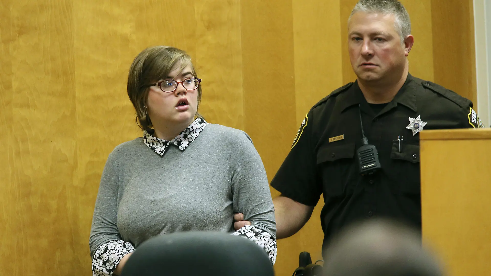 FILE - In this Sept. 29, 2017 file photo, Morgan Geyser, one of two Wisconsin girls charged with stabbing a classmate, Payton Leutner, in 2014, to impress the fictitious horror character Slender Man, enters a Waukesha County Court for a status hearing in Waukesha, Wis. A judge in Waukesha County Circuit Court on Thursday, Dec. 21, 2017, is expected to send 16-year-old Anissa Weier to a facility for at least three years after she was previously found not guilty by reason of mental disease or defect. Geyser was also found not guilty by reason of mental disease and will be sentenced in Feb. 2018. (Michael Sear/Milwaukee Journal-Sentinel via AP, Pool, File) |