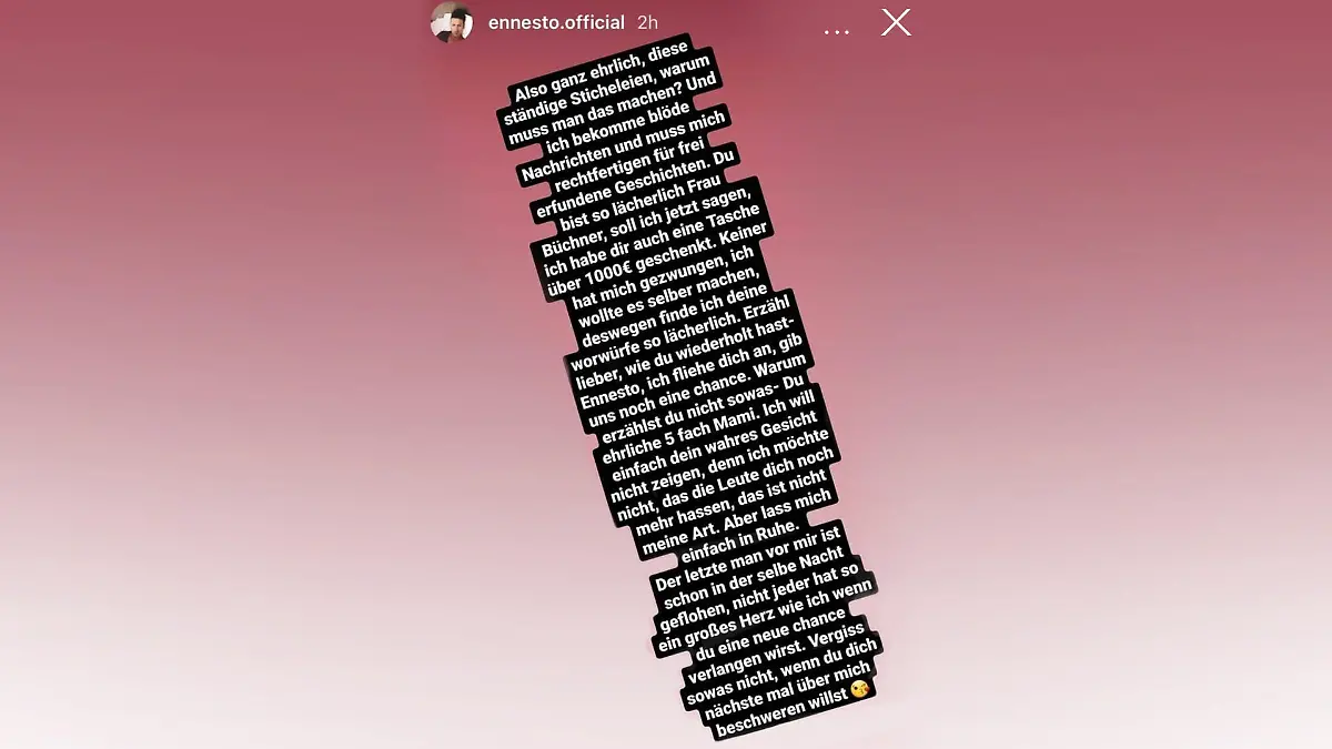Ennestos Ansage auf Instagram.