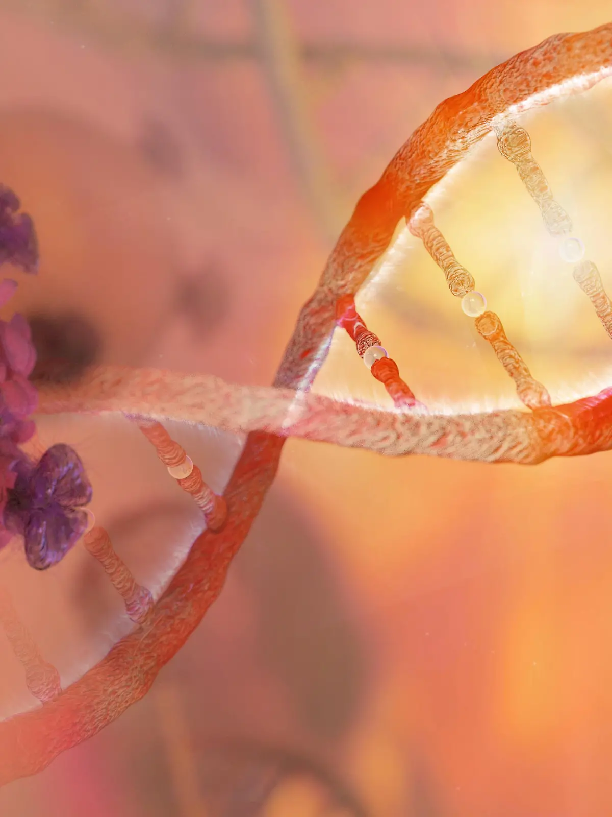 DNA strand and Cancer Cell Oncology Research Concept 3D rendering