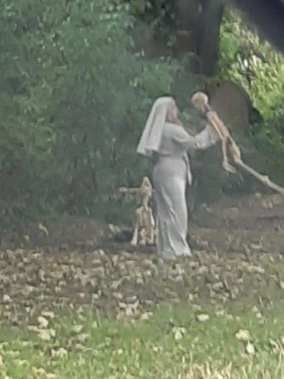The odd site of a nun and a skeleton which confronted drivers on Spring Bank West outside the old Hull General Cemetery