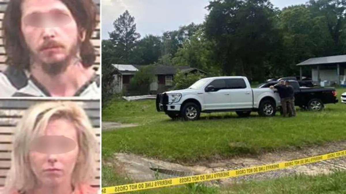 Florida (USA), 17.05.2023: Christopher M. (32) und Kathreen A. (23) sollen ihre zwei Kinder mehr als einen halben Tag lang im Auto vergessen haben. Die jüngste Tochter überlebte die Tortur nicht. (Foto: Holmes County Sheriff's Office, Collage: RTL)