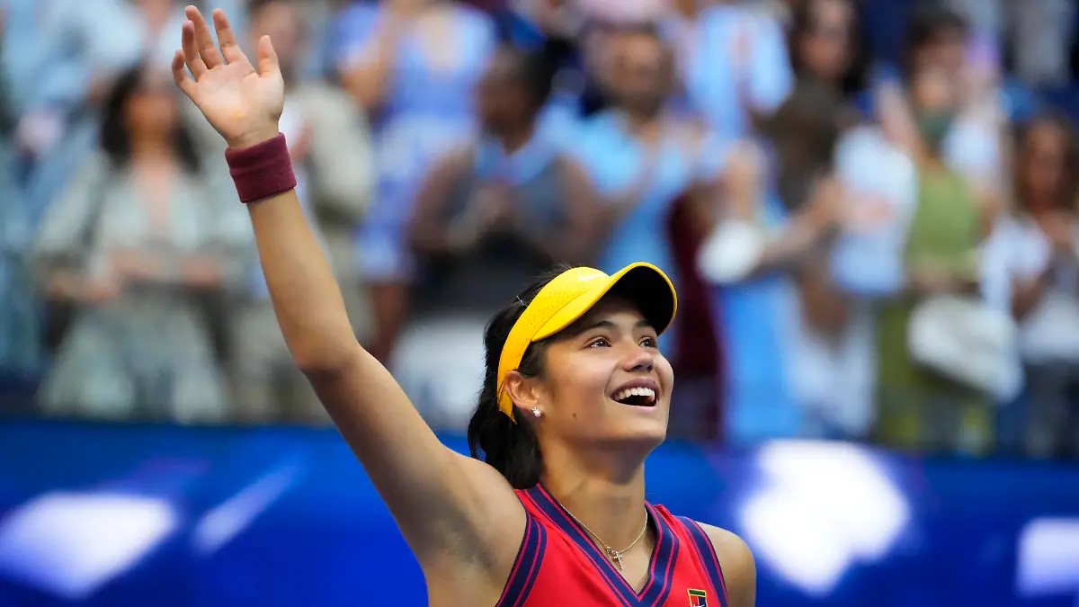 Sep 11, 2021; Flushing, NY, USA; Emma Raducanu of Great Britain celebrates after her match against Leylah Fernandez of Canada (not pictured) in the women's singles final on day thirteen of the 2021 U.S. Open tennis tournament at USTA Billie Jean King National Tennis Center. Mandatory Credit: Robert Deutsch-USA TODAY Sports