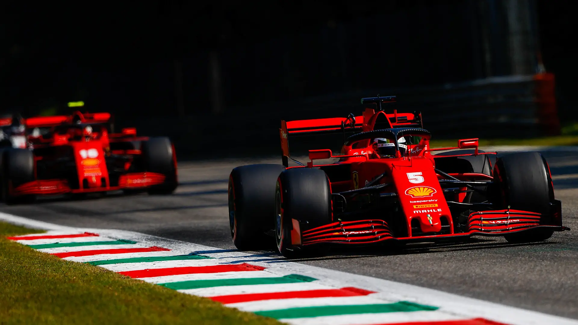 2020 Italian GP AUTODROMO NAZIONALE MONZA, ITALY - SEPTEMBER 05: Sebastian Vettel, Ferrari SF1000, leads Charles Leclerc, Ferrari SF1000 during the Italian GP at Autodromo Nazionale Monza on Saturday September 05, 2020 in Monza, Italy. Photo by Andy Hone / LAT Images Images PUBLICATIONxINxGERxSUIxAUTxHUNxONLY GP2008_102400_ONZ8931