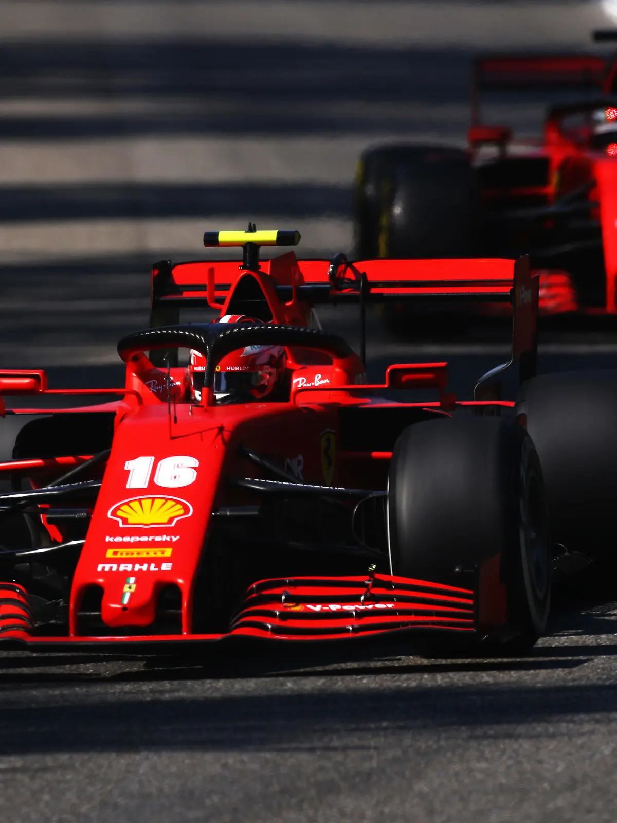 MONZA, ITALY - SEPTEMBER 04: Charles Leclerc of Monaco driving the (16) Scuderia Ferrari SF1000 leads Sebastian Vettel of Germany driving the (5) Scuderia Ferrari SF1000 during practice for the F1 Grand Prix of Italy at Autodromo di Monza on September 04, 2020 in Monza, Italy. (Photo by Mark Thompson/Getty Images,)
