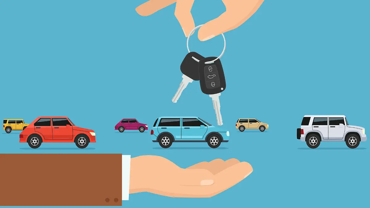 Person gives apartment keys to another person. Concept transfer automobile keys.