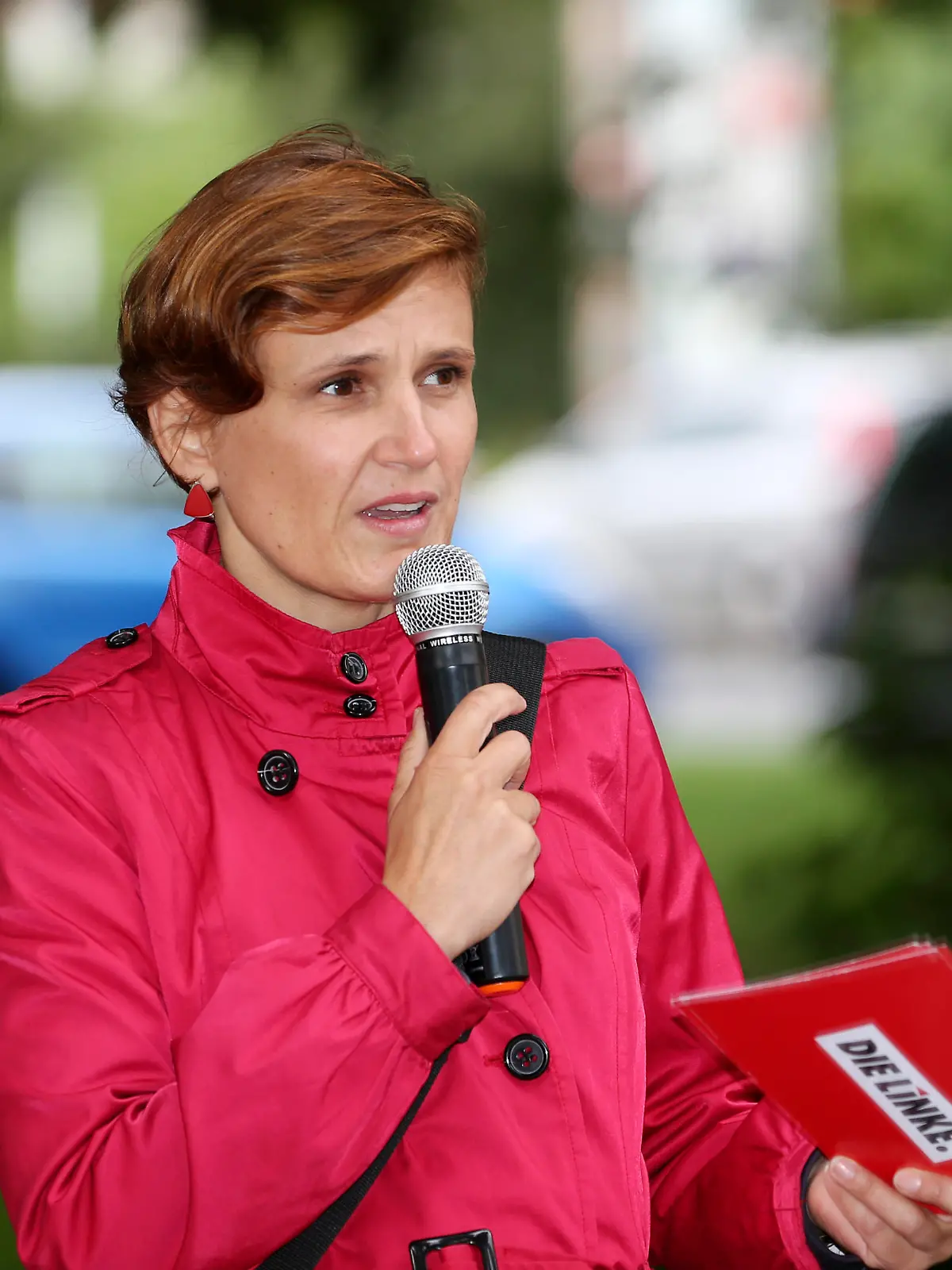 Katja Kipping von der Partei Die Linke bei ihrem Wahlkampfstart zur Bundestagswahl 2021 auf dem Friedrich-List-Platz. Dresden, 17.08.2021