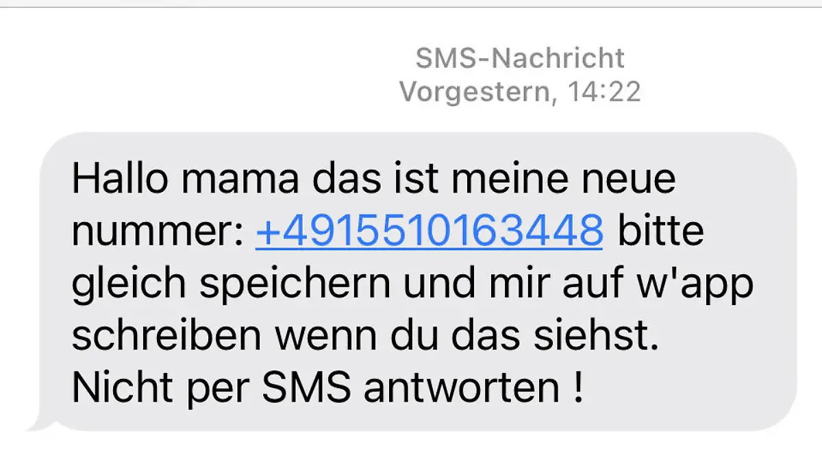 SMS mit dem Text: "Hallo mama das ist meine neue nummer"