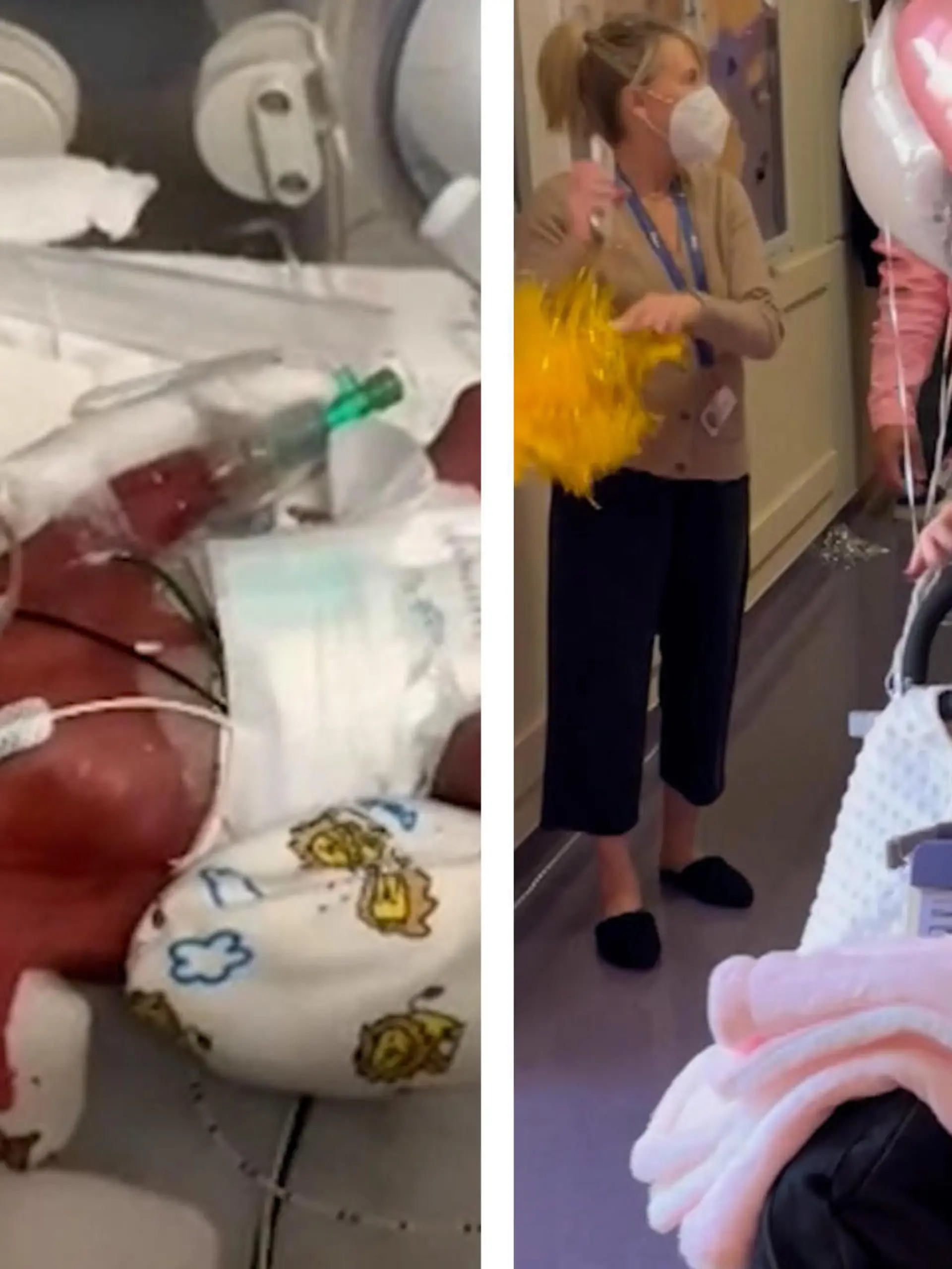 Es sind schwere Monate, die Baby Sloane bereits hinter sich hat. Im Mai 2022 kommt sie drei Monate zu früh auf die Welt, wiegt damals nur 680 Gramm; etwa so viel wie drei Fleischtomaten. Und nicht nur das: Sloane ist schwer krank. Sie hat eine seltene Genmutation, die ihr Herz und ihre Lunge angreift. Nur Dank viel Glück und jeder Menge Operationen überlebt Sloane - und kann nun, fast ein Jahr später, endlich nach Hause gehen.