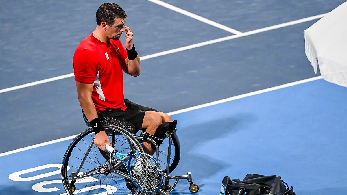 Belgian wheelchair tennis player Joachim Gerard looks dejected after losing a tennis match against Spanish Caverzachi, in the third round of the men s singles wheelchair tennis tournament, on the sixth day of the Tokyo 2020 Paralympic Games, Monday 30 August 2021, in Tokyo, Japan. The paralympic Games take place from the 24 August to the fifth of September. JASPERxJACOBS PUBLICATIONxINxGERxSUIxAUTxONLY x3077083x