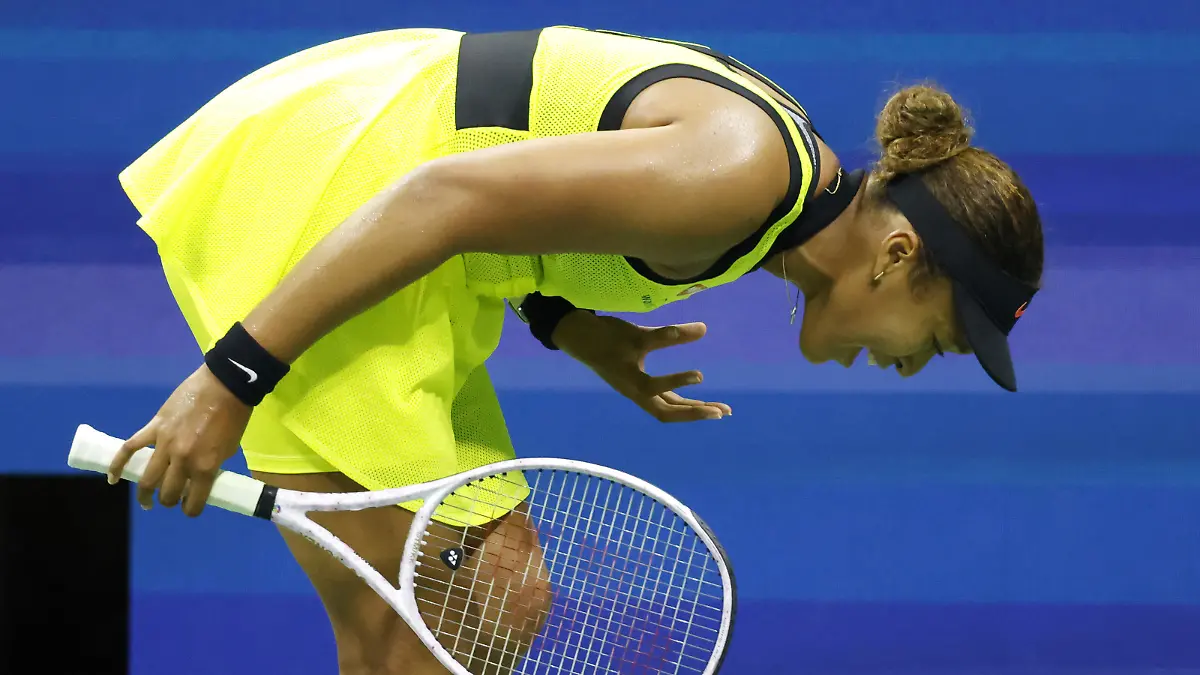 Naomi Osaka of Japan reacts after losing a point in the second set against Leylah Fernandez in Arthur Ashe Stadium in the third round of the 2021 US Open Tennis Championships at the USTA Billie Jean King National Tennis Center on Friday, September 3, 2021 in New York City. Photo by John Angelillo/UPI Photo via Newscom picture alliance