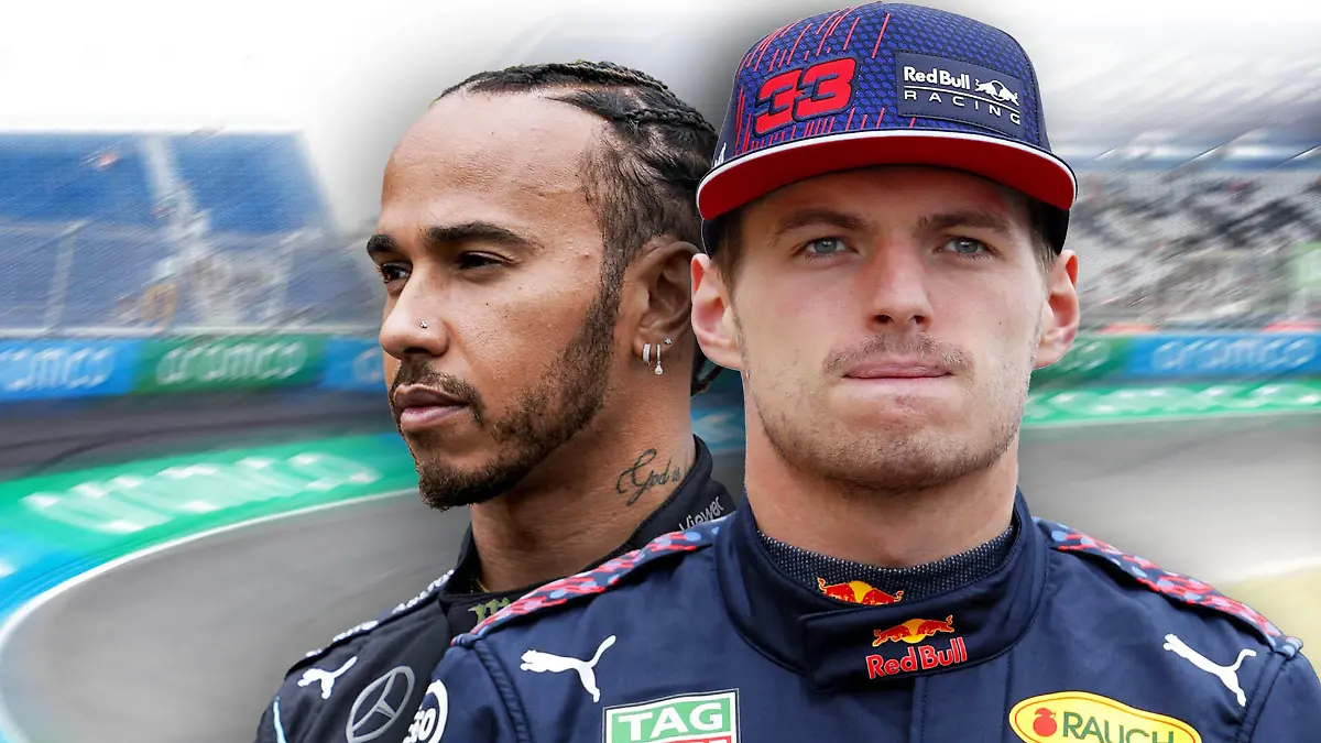 TEASER_FORMEL1_Piloten_Max Verstappen_u_Lewis Hamilton_Rennstrecke Zandvoort
