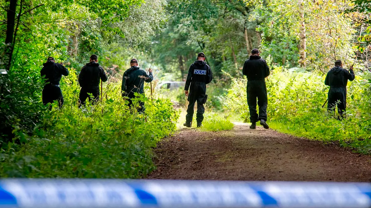 Missing chef. EMBARGOED TO 1730 TUESDAY AUGUST 24 Police officers searching the land at Sand Hutton Gravel Pits near York in connection with the disappearance of missing university chef Claudia Lawrence. Ms Lawrence went missing 12 years ago and police believe she was murdered, although no body has ever been found. Picture date: Tuesday August 24, 2021. See PA story POLICE Chef . Photo credit should read: Mark Brickerdike/PA Wire URN:61946531