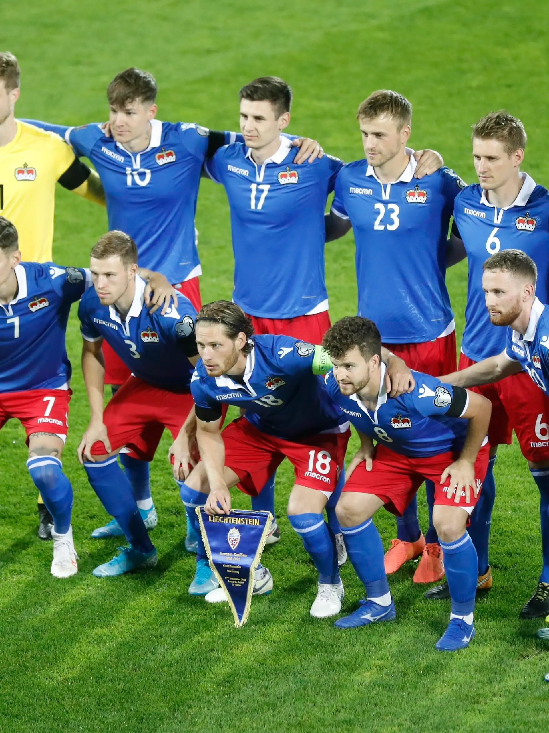 Soccer Football - World Cup - UEFA Qualifiers - Group J - Liechtenstein v Germany - Kybun Park, St. Gallen, Switzerland - September 2, 2021 Liechtenstein players players pose for a team group photo before the match REUTERS/Arnd Wiegmann