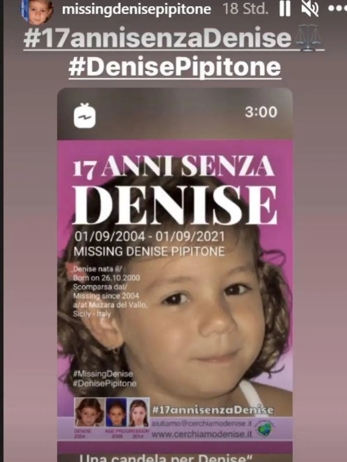 Denise Pipitone, die italienische Maddie McCann wird noch immer vermisst #17annisenzaDenise