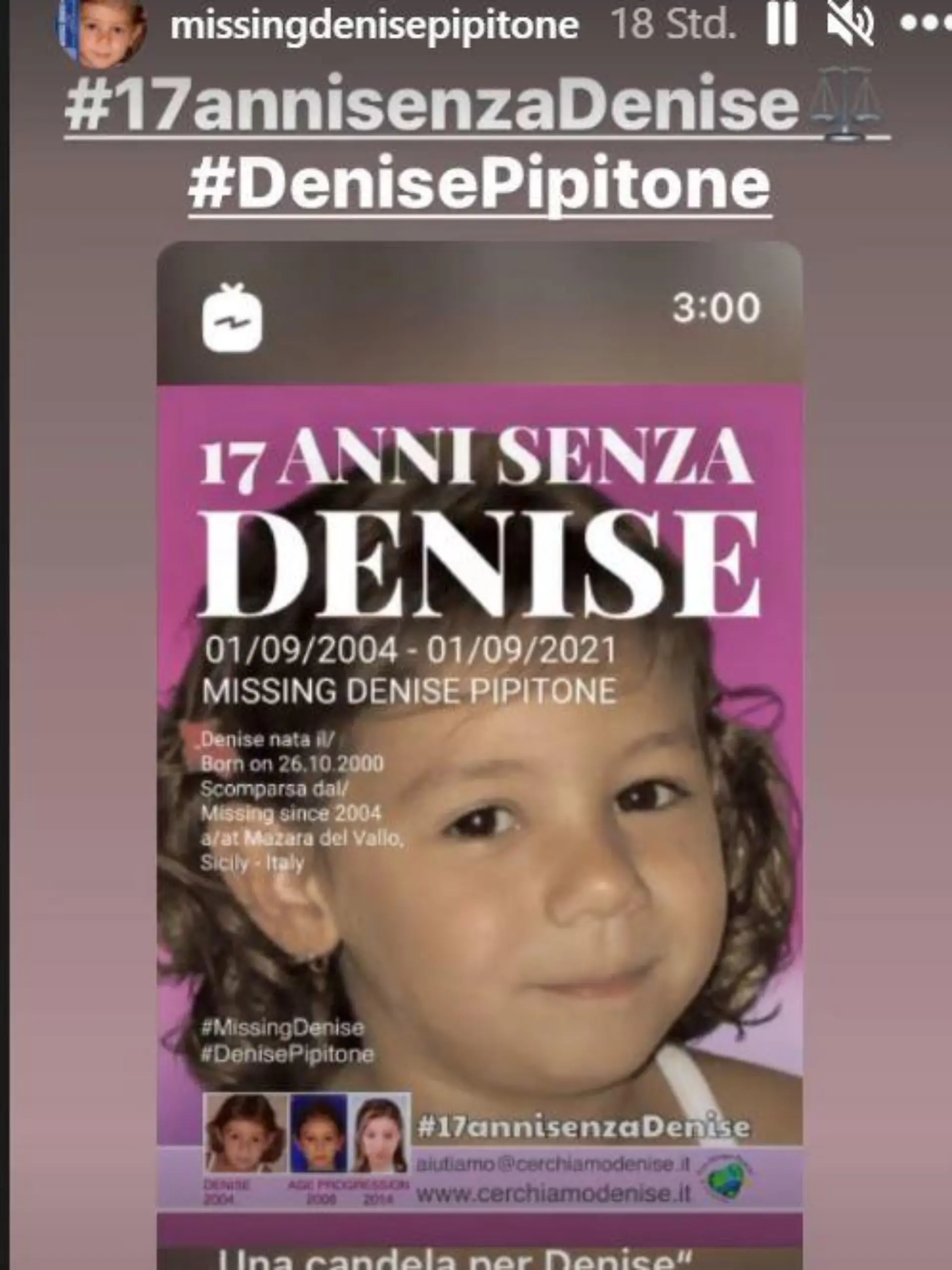 Denise Pipitone, die italienische Maddie McCann wird noch immer vermisst #17annisenzaDenise