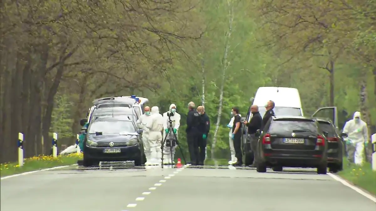 Die Polizei untersucht den Fundort der Kinderleiche in einem Waldstück bei Schneverdingen.