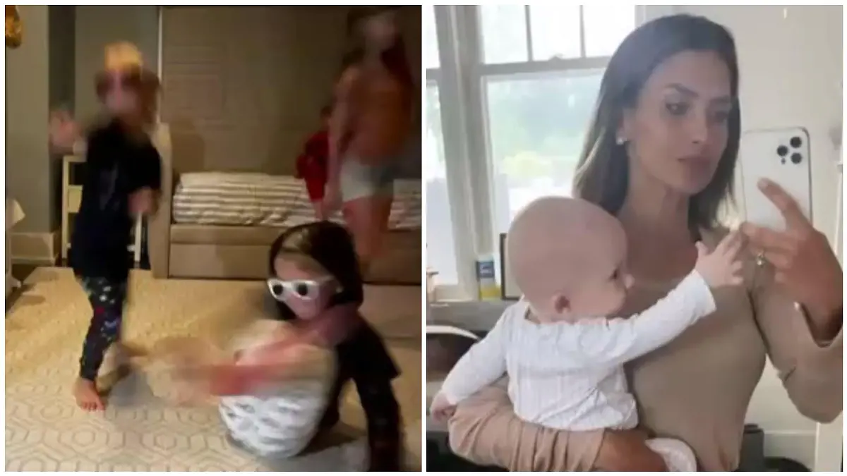Während die Kiddies eine eigene Tanz-Party veranstalten, kümmert sich Mama Hilaria um den neuesten Ankömmling in ihrer Familie.