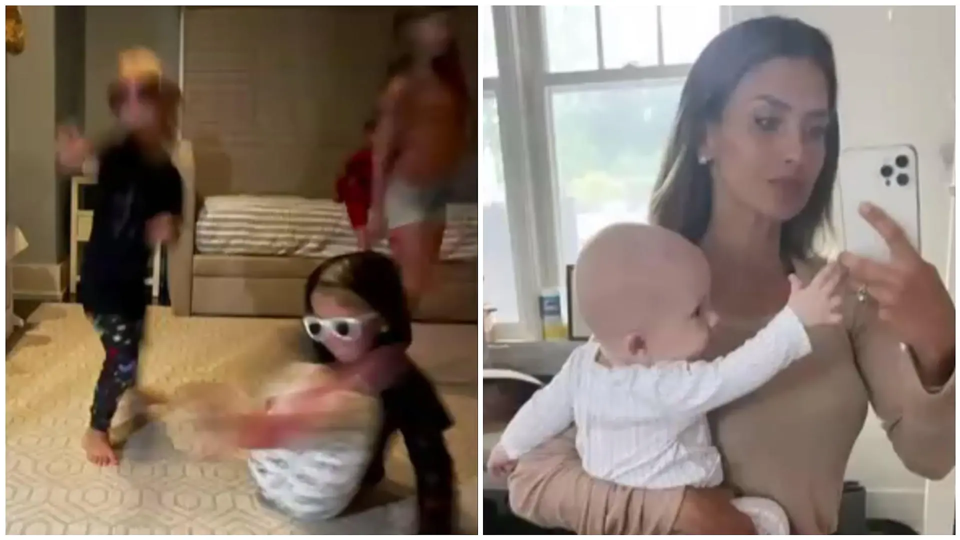 Während die Kiddies eine eigene Tanz-Party veranstalten, kümmert sich Mama Hilaria um den neuesten Ankömmling in ihrer Familie.