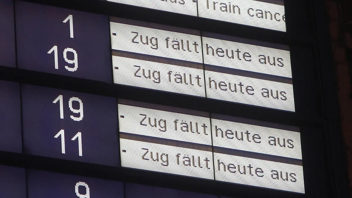  Eine Anzeigetafel zeigt während des GDL Lokführerstreiks im Hauptbahnhof Frankfurt die Laufschrift Zug fällt heute aus, Hessen, Deutschland *** A display board shows the ticker Train is cancelled today during the GDL train drivers strike at Frankfurt central station, Hesse, Germany