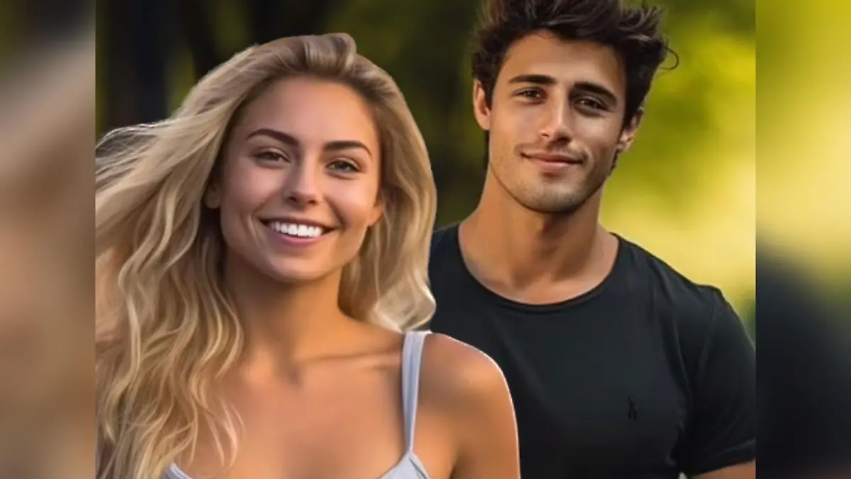 Links steht eine blonde Frau, rechts ein dunkelhaariger junger Mann.