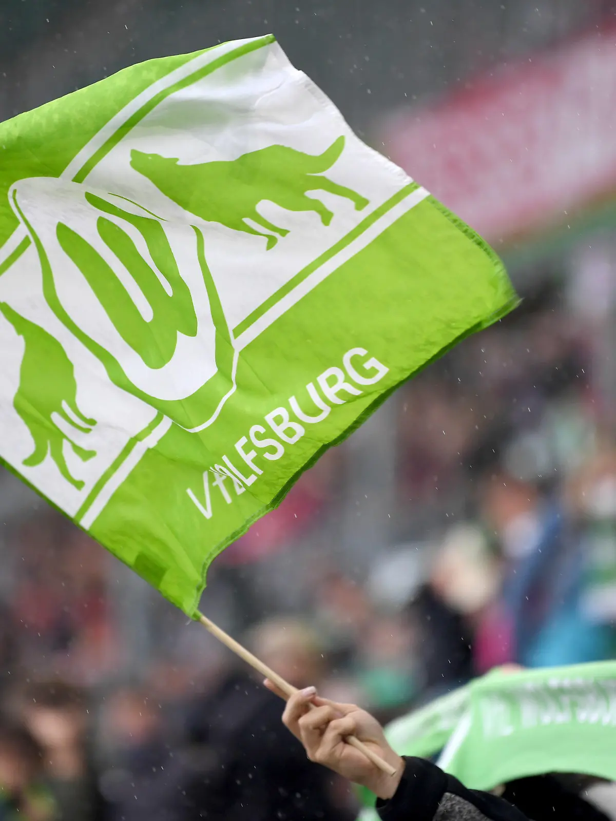 29.08.2021, Niedersachsen, Wolfsburg: Fußball: Bundesliga, VfL Wolfsburg - RB Leipzig, 3. Spieltag, in der Volkswagen Arena. Ein Fan von Wolfsburg schwenkt eine Vereinsfahne auf der Tribüne. WICHTIGER HINWEIS: Gemäß den Vorgaben der DFL Deutsche Fußball Liga bzw. des DFB Deutscher Fußball-Bund ist es untersagt, in dem Stadion und/oder vom Spiel angefertigte Fotoaufnahmen in Form von Sequenzbildern und/oder videoähnlichen Fotostrecken zu verwerten bzw. verwerten zu lassen. Foto: Swen Pförtner/dpa +++ dpa-Bildfunk +++