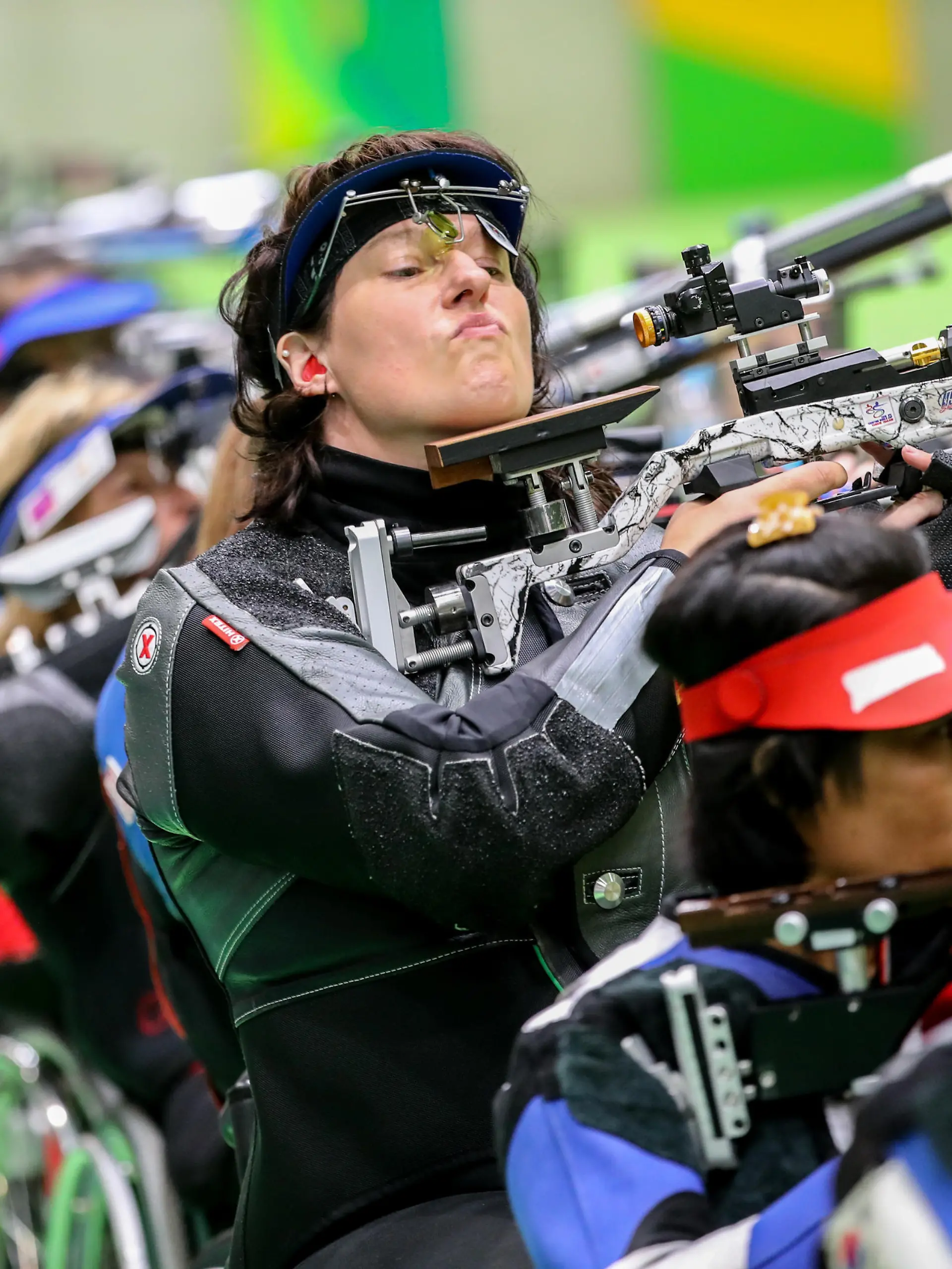 Elke Seeliger (C) of Germany competes in Shooting R2 - Women's Qualification 10m AR Standing SH1 during the Rio 2016 Paralympic Games, Rio de Janeiro, Brazil, 08 September 2016. Photo: Kay Nietfeld/dpa ++