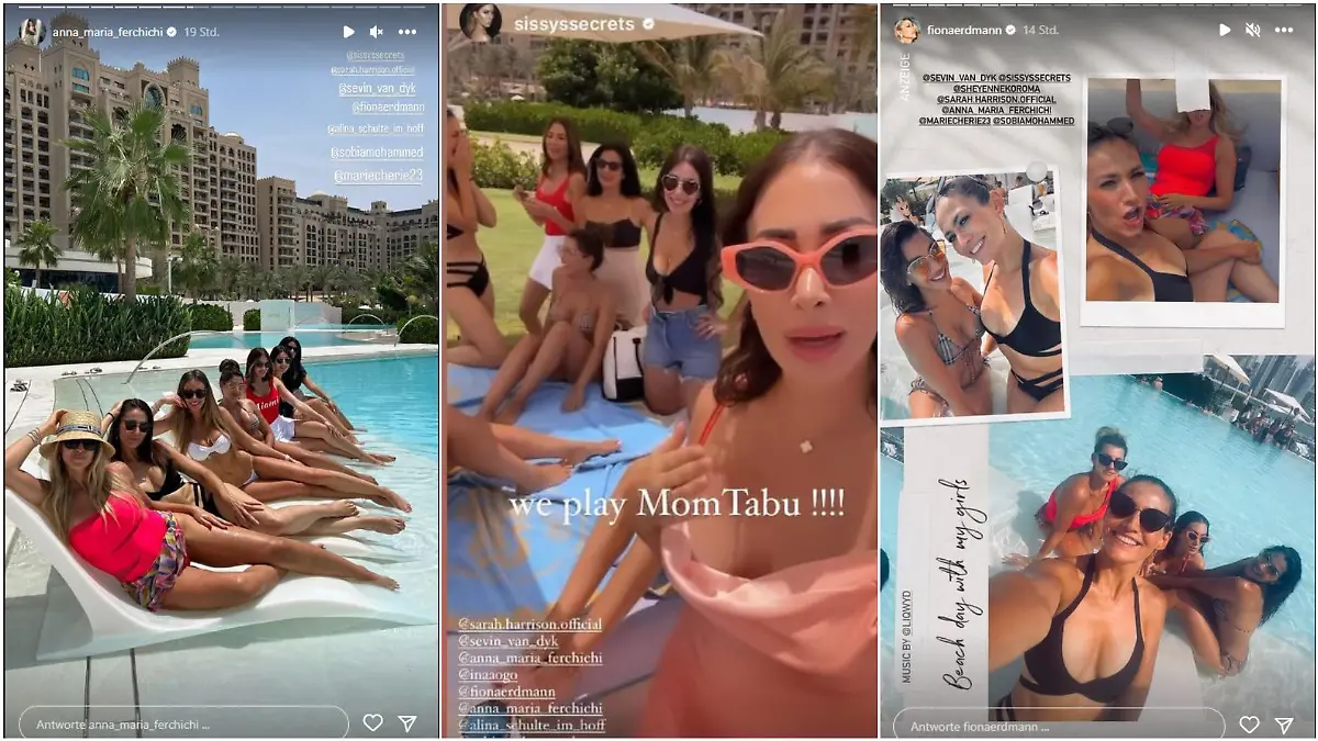 Die Influencerinnen treffen sich zum gemeinsamen Pooltag.