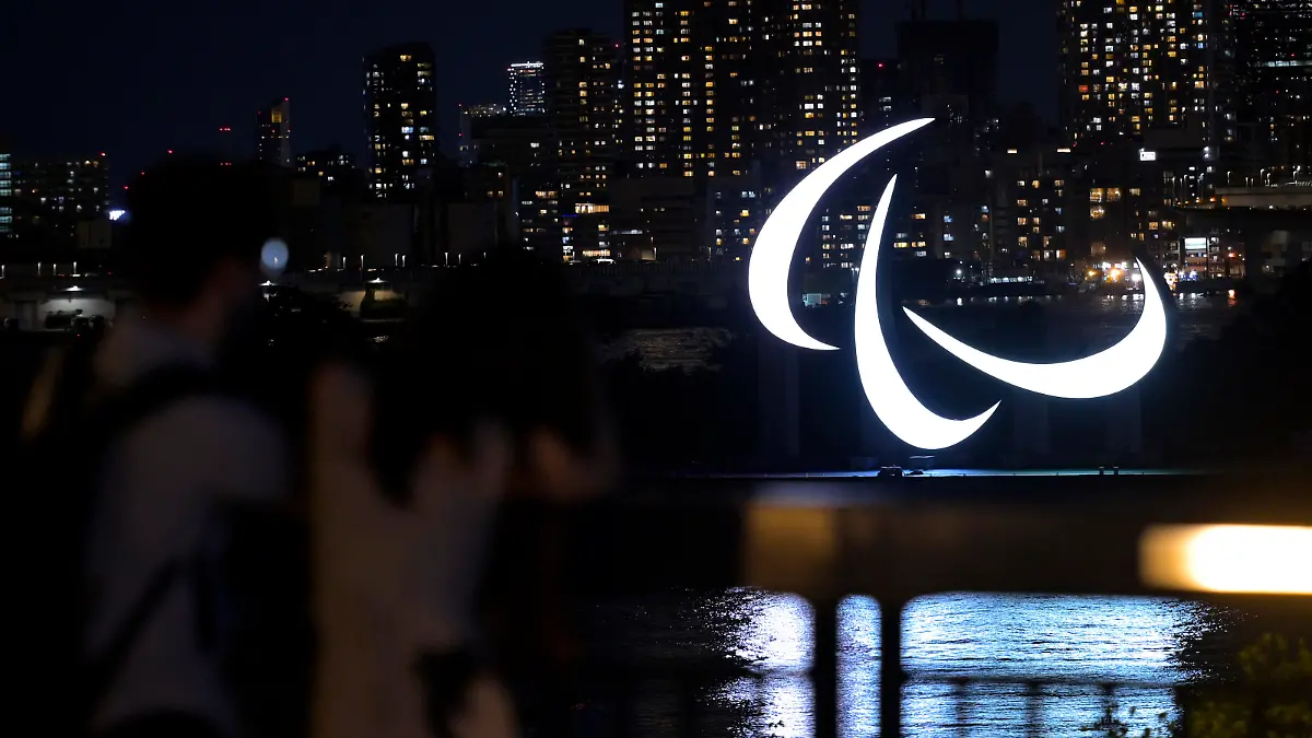 TOKYO, JAPAN - AUGUST 22: A general view of the 'Three Agitos' Paralympic Symbol ahead of the Tokyo 2020 Paralympic Games at yyy on August 22, 2021 in Tokyo, Japan. (Photo by Koki Nagahama/Getty Images for International Paralympic Committee)