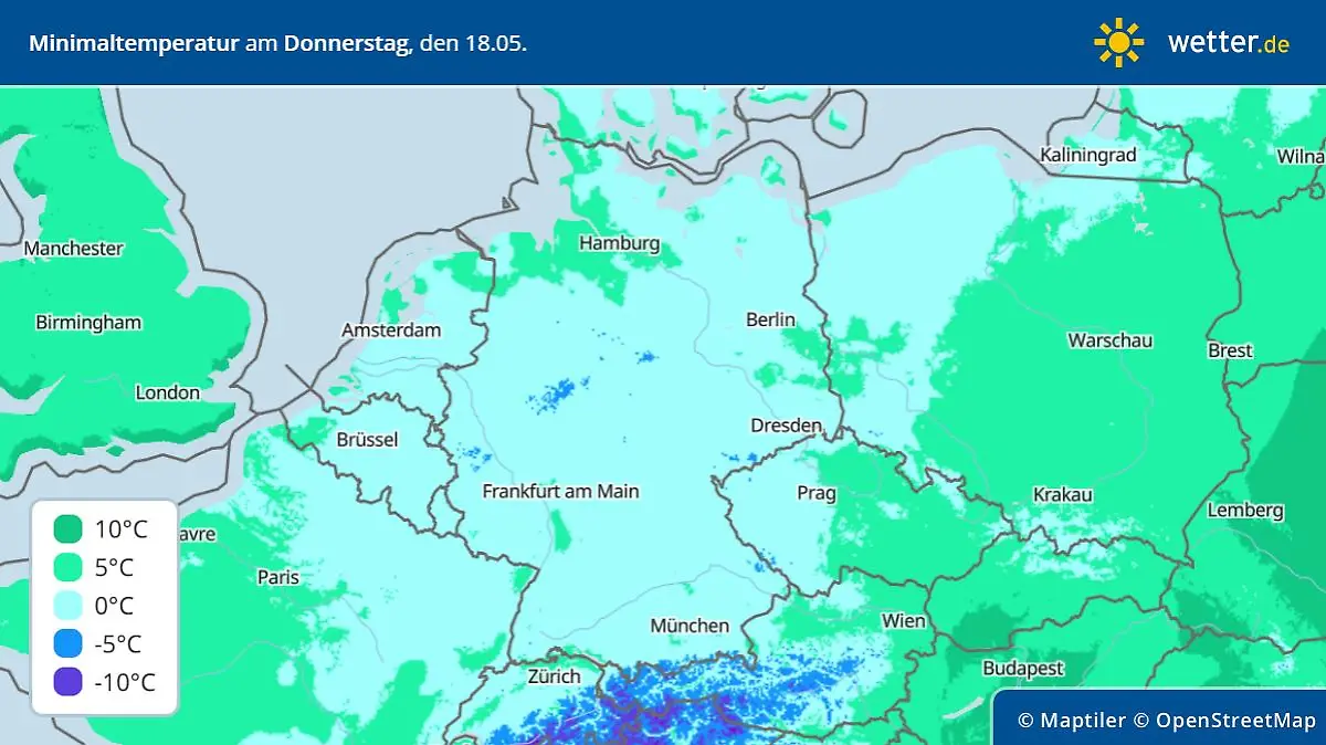 Prognose und Vorhersage Tiefstwerte in der Nacht zum Vatertag - Himmelfahrt beginnt häufiger frostig