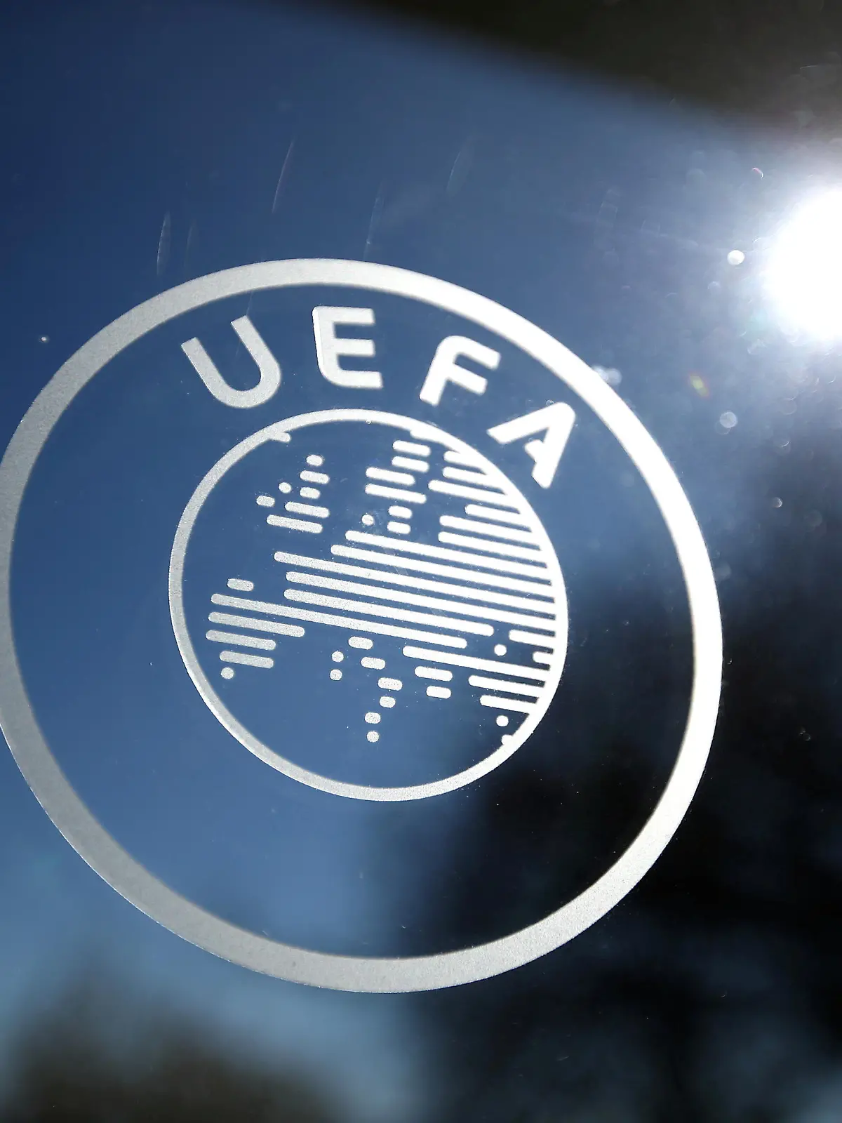 FILE PHOTO: Soccer Football - Europa League - Round of 16 draw - Nyon, Switzerland - February 28, 2020   General view of the UEFA logo at UEFA Headquarters before the draw   REUTERS/Denis Balibouse/File Photo