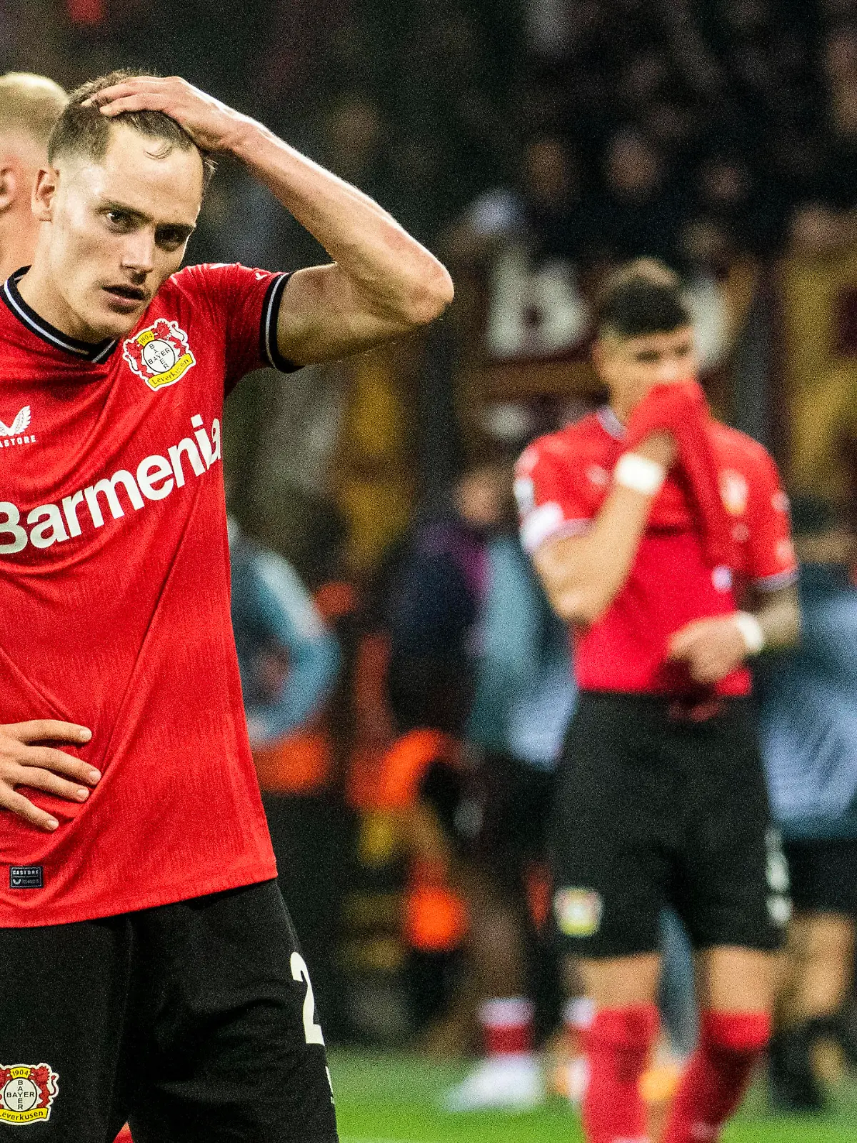 18.05.2023, GER, Fußball, Herren, UEFA, Fußball Europa League, Halbfinale, Rückspiel, Saison 2022/2023, TSV Bayer 04 Leverkusen - AS Rom Enttäuschung bei Florian Wirtz TSV Bayer 04 Leverkusen Leverkusen BayArena Nordrhein-Westfalen Deutschland *** 18 05 2023, GER, soccer, men, UEFA, soccer Europa League, semifinals, second leg, season 2022 2023, TSV Bayer 04 Leverkusen AS Rome disappointment for Florian Wirtz TSV Bayer 04 Leverkusen Leverkusen BayArena Nordrhein Westfalen Germany